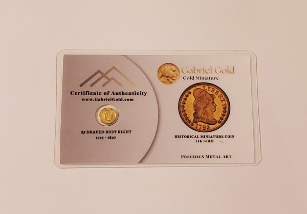 14K Gold $5 1795 Draped Bust Miniature Coin.