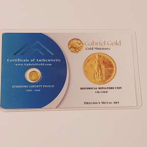 14K Gold Standing Liberty Shield Miniature Coin